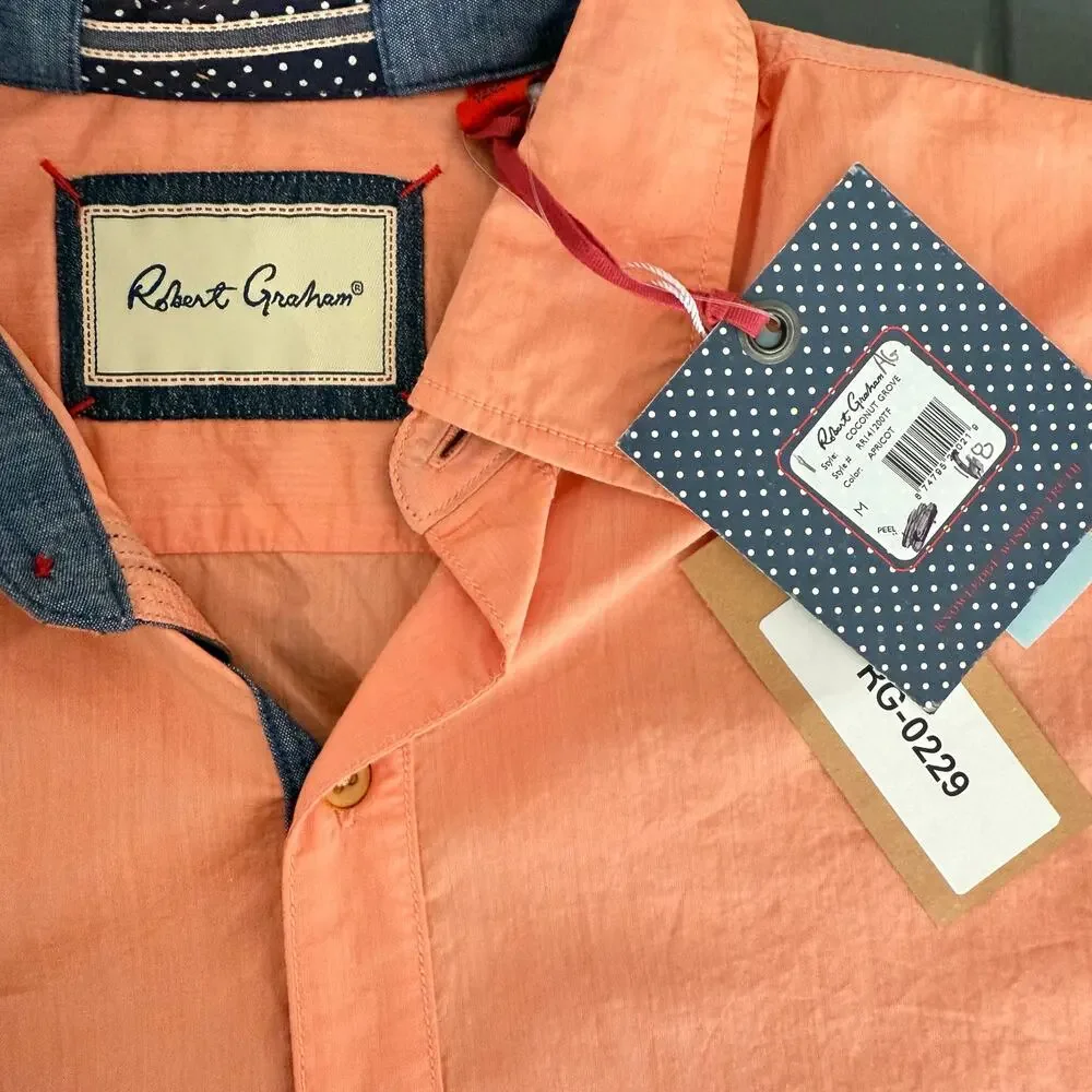 Robert Graham Technical Button Front Long Sleeve Shirt COCONUT GROVE Orange M